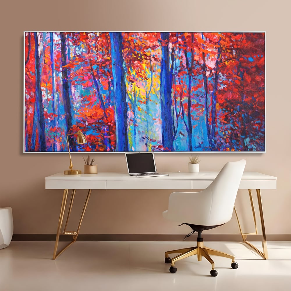 Leinwandbilder LuxCanva Premium Leinwandbilder® A1244, Red Forest , Dekorativ, Wohnen, Herbst, Blätter, Herbst, Blätter, Arabisch, Natur, Landschaft, Schlafzimmer, Lebendige Farben