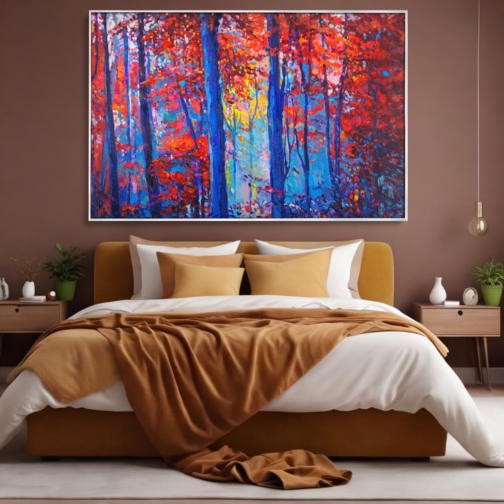 Leinwandbilder LuxCanva Premium Leinwandbilder® A1244, Red Forest , Dekorativ, Wohnen, Herbst, Blätter, Herbst, Blätter, Arabisch, Natur, Landschaft, Schlafzimmer, Lebendige Farben