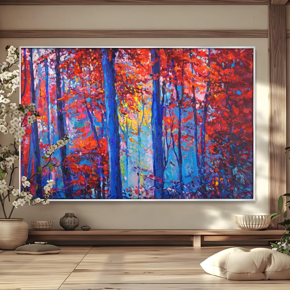 Leinwandbilder LuxCanva Premium Leinwandbilder® A1244, Red Forest , Dekorativ, Wohnen, Herbst, Blätter, Herbst, Blätter, Arabisch, Natur, Landschaft, Schlafzimmer, Lebendige Farben