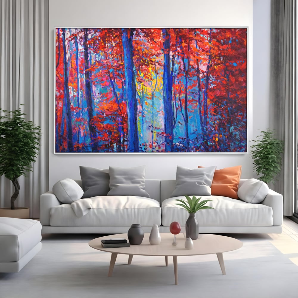 Leinwandbilder LuxCanva Premium Leinwandbilder® A1244, Red Forest , Dekorativ, Wohnen, Herbst, Blätter, Herbst, Blätter, Arabisch, Natur, Landschaft, Schlafzimmer, Lebendige Farben
