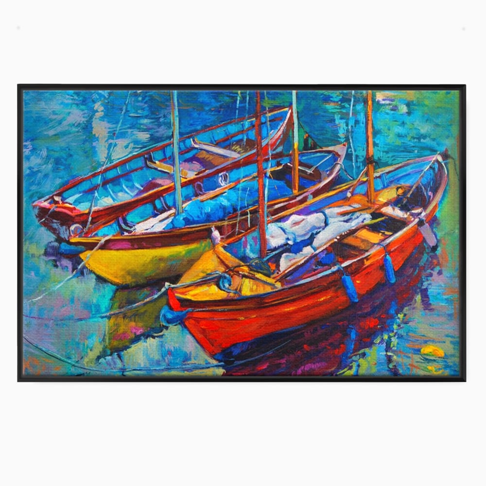 Leinwand Wandkunst Leinwand Wandkunst LuxCanva® A1245, 3 Boote , Dekorativ, Wohnen, Meer, Meer, Boot, Hafen, Schlafzimmer, Lebendige Farben