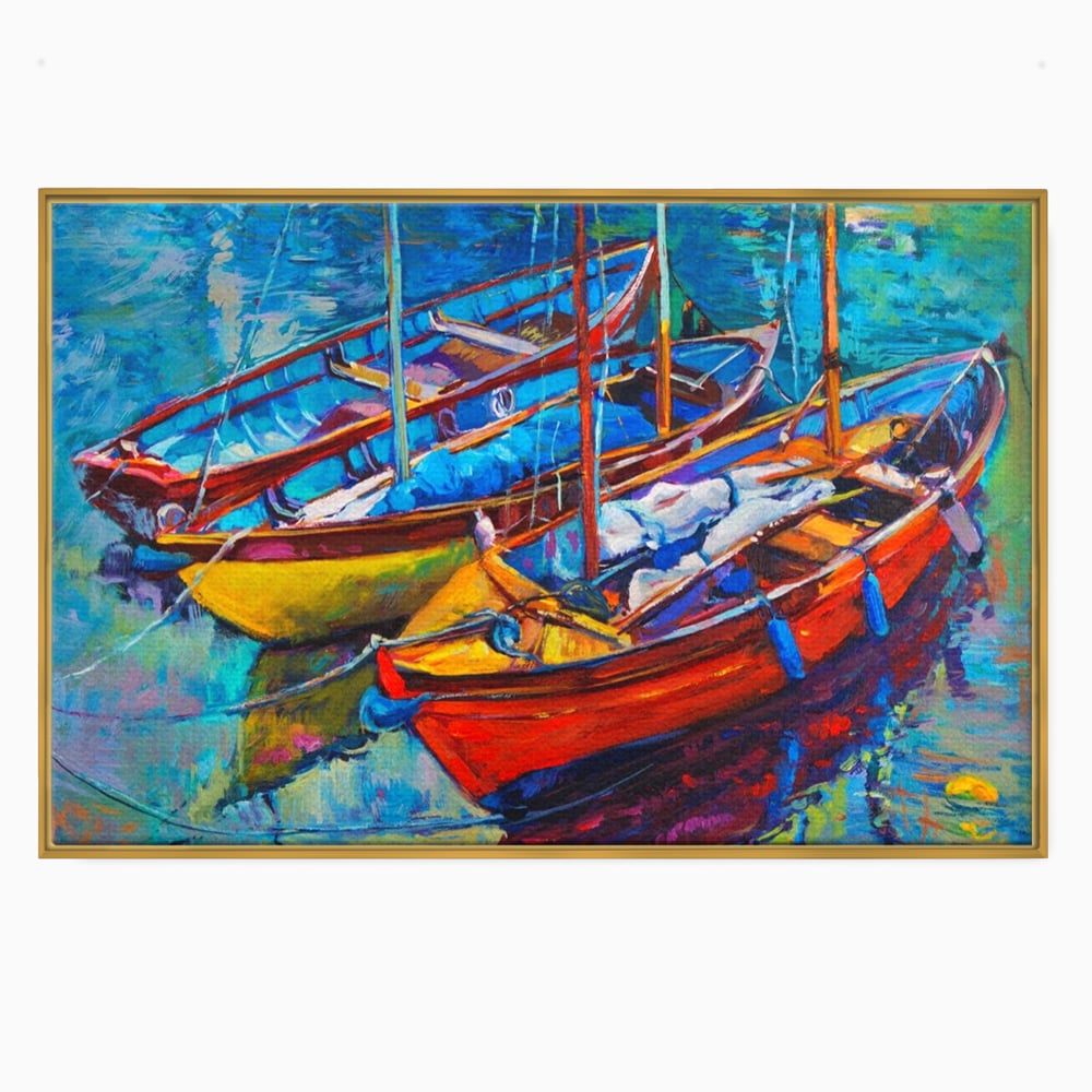 Leinwand Wandkunst Leinwand Wandkunst LuxCanva® A1245, 3 Boote , Dekorativ, Wohnen, Meer, Meer, Boot, Hafen, Schlafzimmer, Lebendige Farben