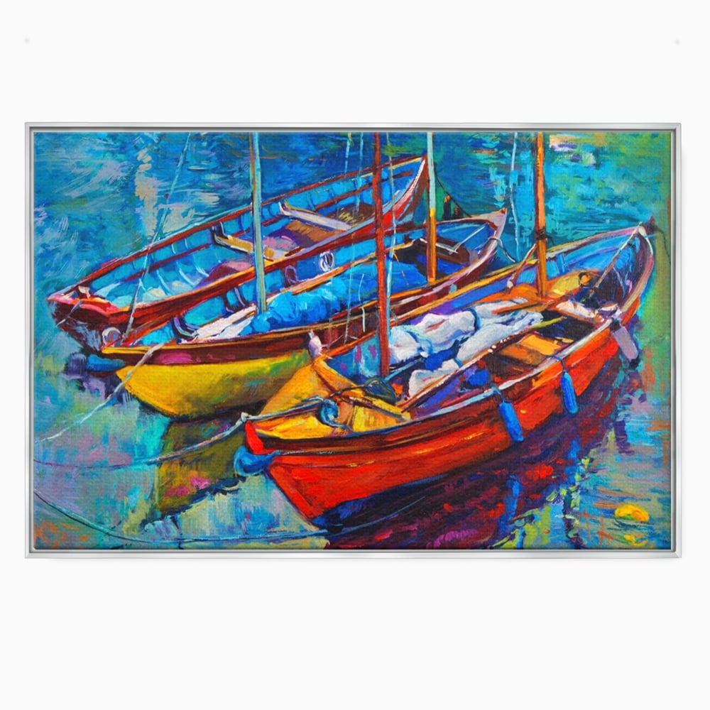 Leinwand Wandkunst Leinwand Wandkunst LuxCanva® A1245, 3 Boote , Dekorativ, Wohnen, Meer, Meer, Boot, Hafen, Schlafzimmer, Lebendige Farben