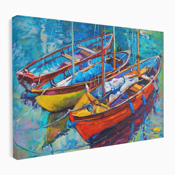 Leinwand Wandkunst Leinwand Wandkunst LuxCanva® A1245, 3 Boote , Dekorativ, Wohnen, Meer, Meer, Boot, Hafen, Schlafzimmer, Lebendige Farben