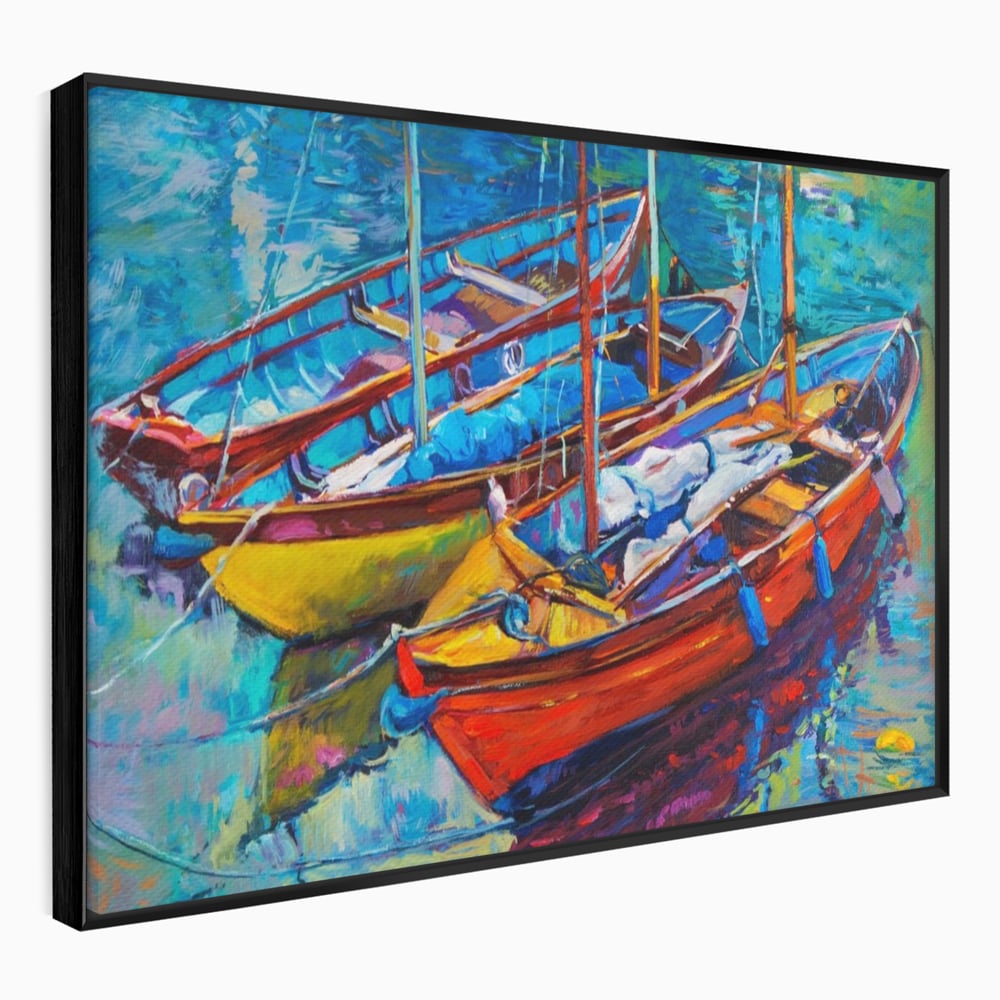 Leinwand Wandkunst Leinwand Wandkunst LuxCanva® A1245, 3 Boote , Dekorativ, Wohnen, Meer, Meer, Boot, Hafen, Schlafzimmer, Lebendige Farben