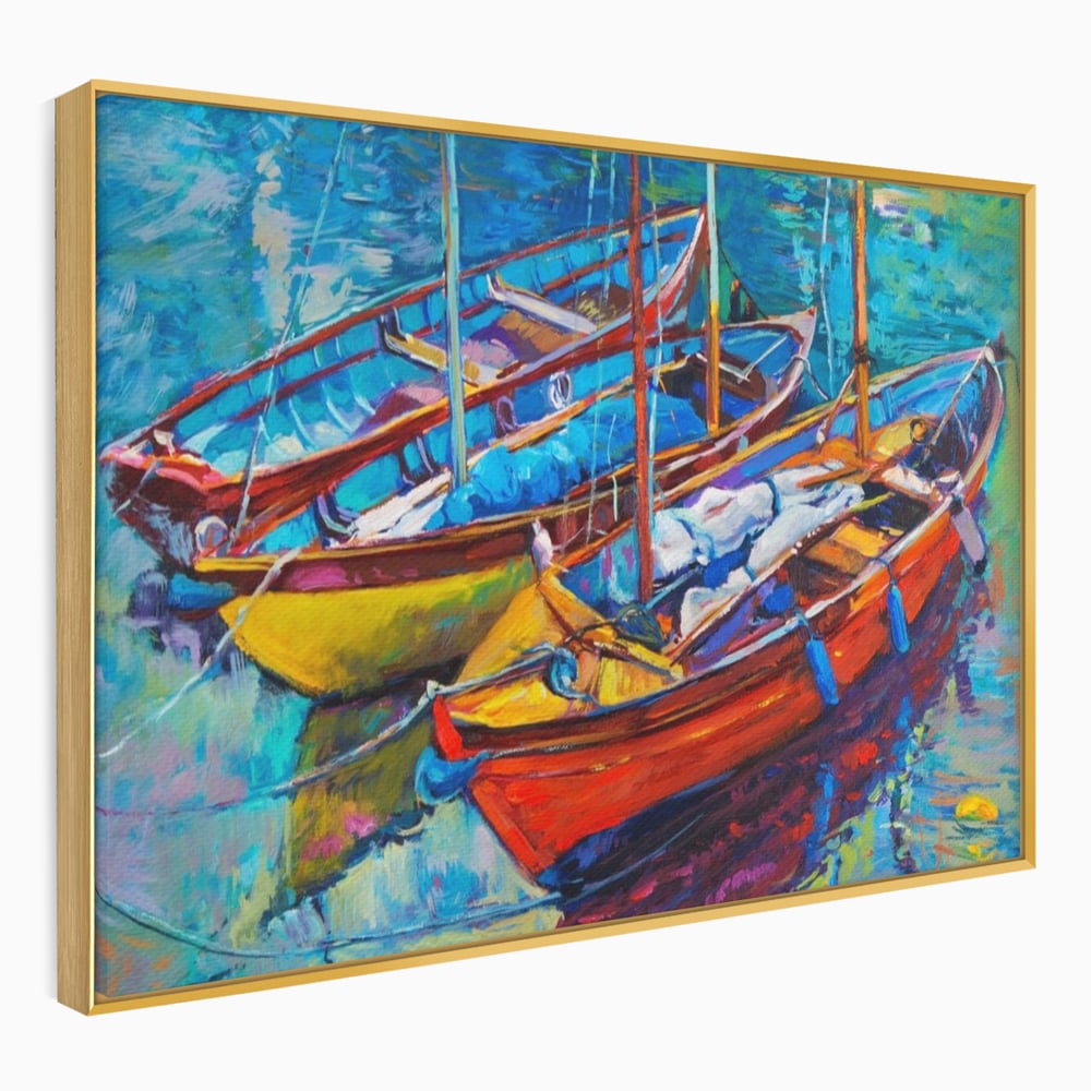 Leinwand Wandkunst Leinwand Wandkunst LuxCanva® A1245, 3 Boote , Dekorativ, Wohnen, Meer, Meer, Boot, Hafen, Schlafzimmer, Lebendige Farben