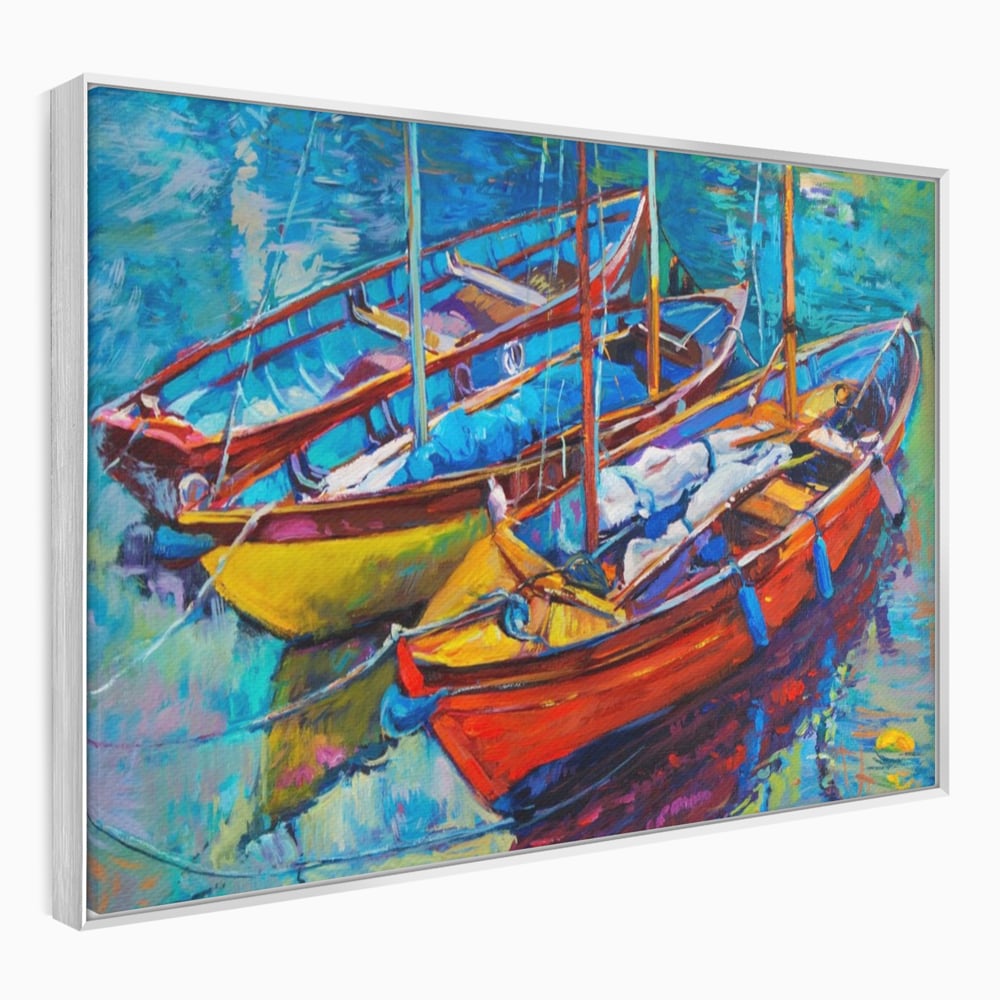 Leinwand Wandkunst Leinwand Wandkunst LuxCanva® A1245, 3 Boote , Dekorativ, Wohnen, Meer, Meer, Boot, Hafen, Schlafzimmer, Lebendige Farben