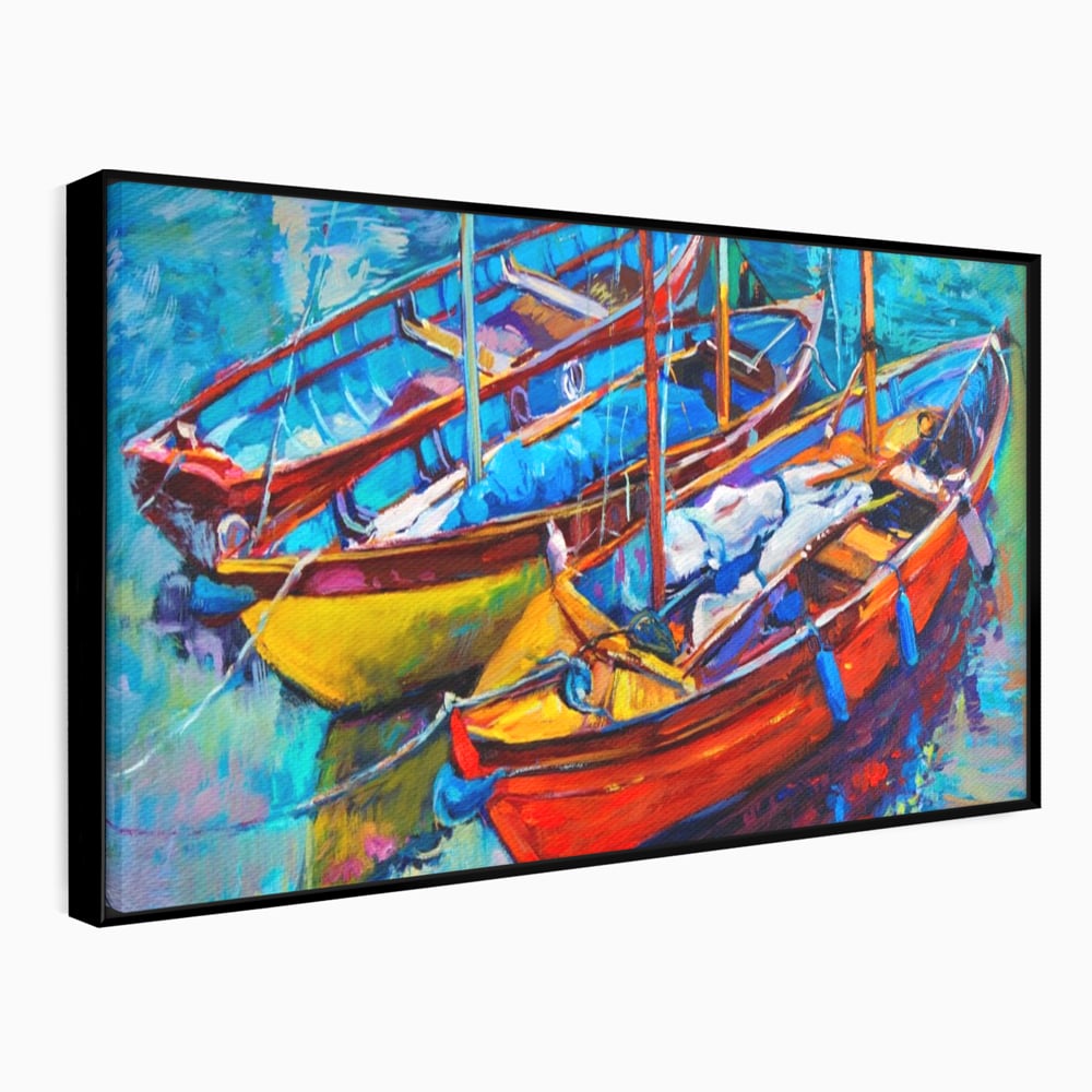 Leinwand Wandkunst Leinwand Wandkunst LuxCanva® A1245, 3 Boote , Dekorativ, Wohnen, Meer, Meer, Boot, Hafen, Schlafzimmer, Lebendige Farben