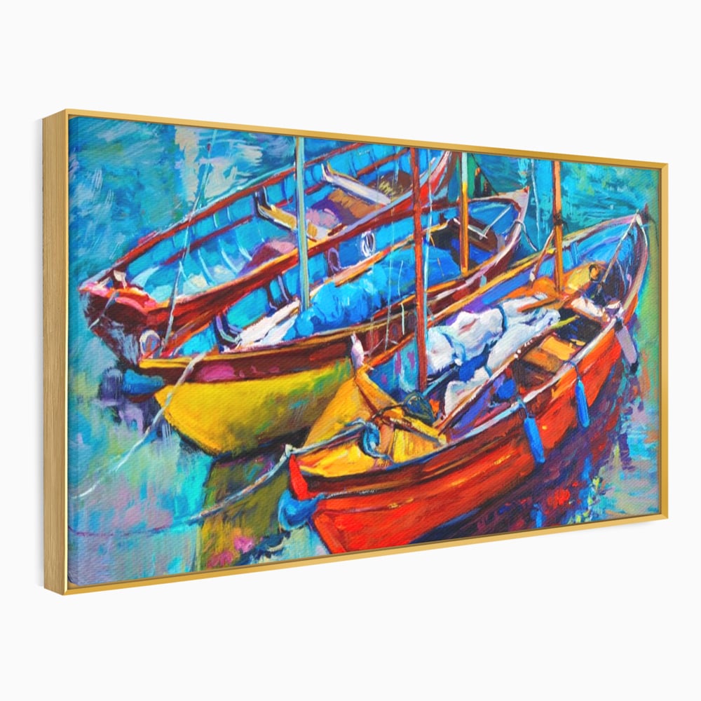 Leinwand Wandkunst Leinwand Wandkunst LuxCanva® A1245, 3 Boote , Dekorativ, Wohnen, Meer, Meer, Boot, Hafen, Schlafzimmer, Lebendige Farben