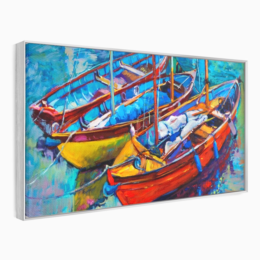 Leinwand Wandkunst Leinwand Wandkunst LuxCanva® A1245, 3 Boote , Dekorativ, Wohnen, Meer, Meer, Boot, Hafen, Schlafzimmer, Lebendige Farben
