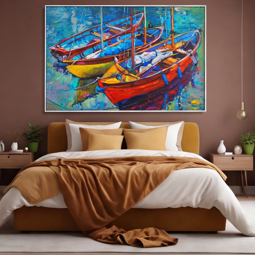 Leinwand Wandkunst Leinwand Wandkunst LuxCanva® A1245, 3 Boote , Dekorativ, Wohnen, Meer, Meer, Boot, Hafen, Schlafzimmer, Lebendige Farben
