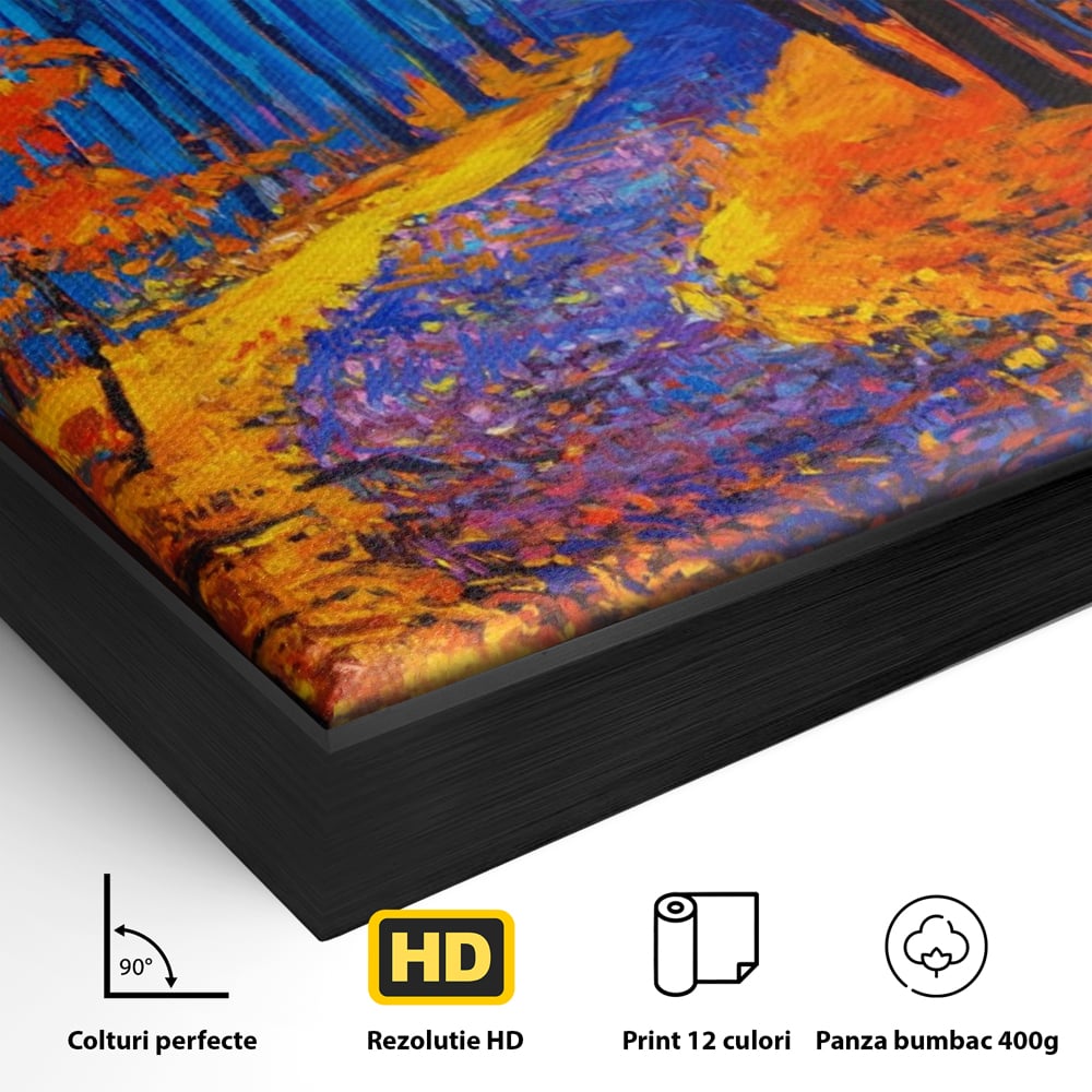 Tablou Canvas Premium LuxCanva® A1246, The Orange Forest , Decorativ, Living, Padure, Portocaliu, Poteca, Natura, Albastru, Dormitor, Culori Vibrante