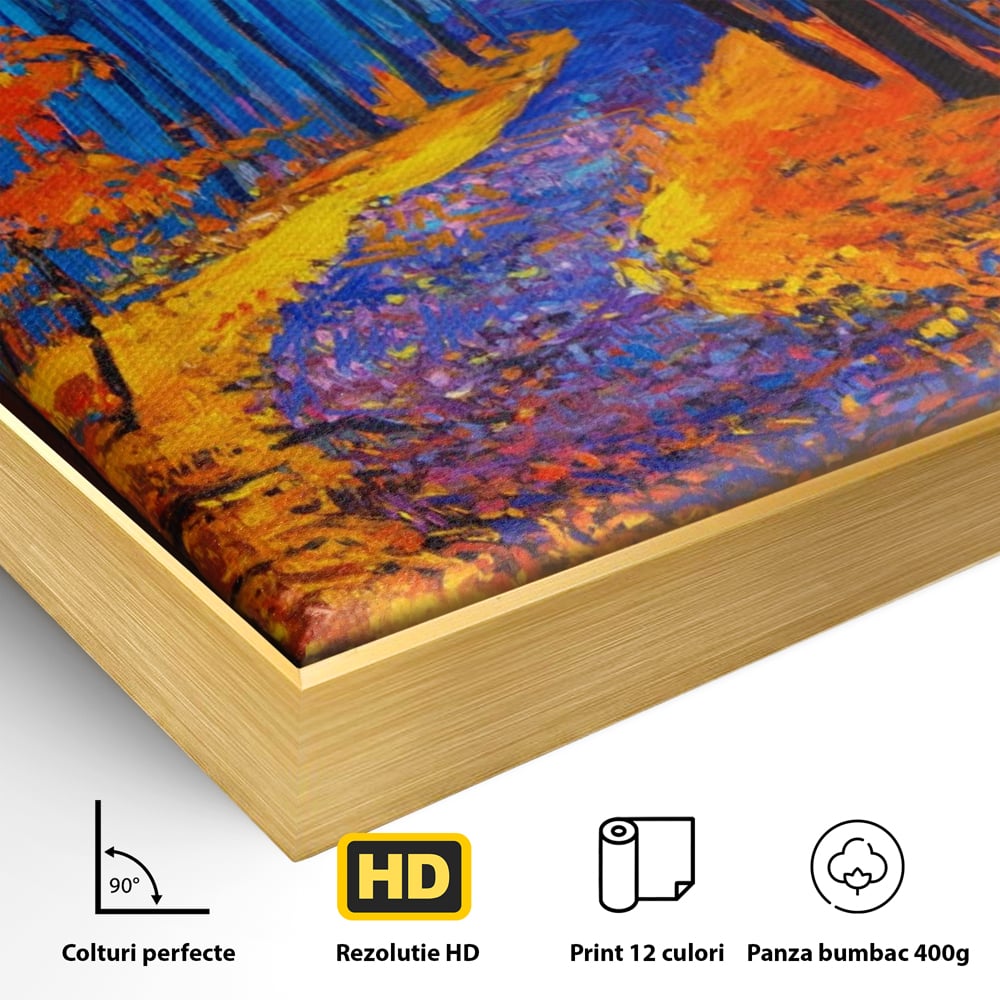 Tablou Canvas Premium LuxCanva® A1246, The Orange Forest , Decorativ, Living, Padure, Portocaliu, Poteca, Natura, Albastru, Dormitor, Culori Vibrante