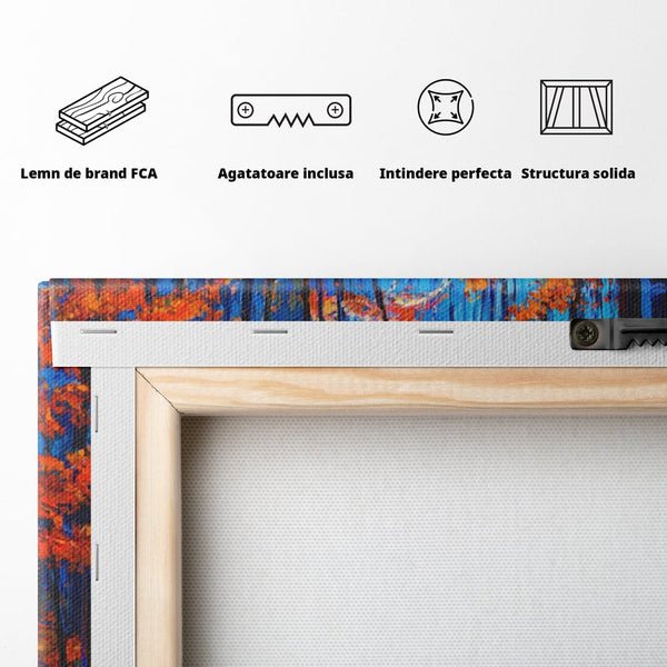 Tablou Canvas Premium LuxCanva® A1246, The Orange Forest , Decorativ, Living, Padure, Portocaliu, Poteca, Natura, Albastru, Dormitor, Culori Vibrante