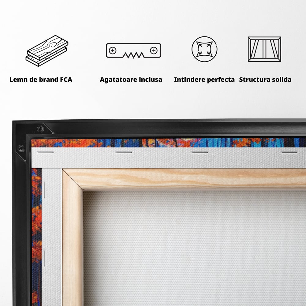 Tablou Canvas Premium LuxCanva® A1246, The Orange Forest , Decorativ, Living, Padure, Portocaliu, Poteca, Natura, Albastru, Dormitor, Culori Vibrante