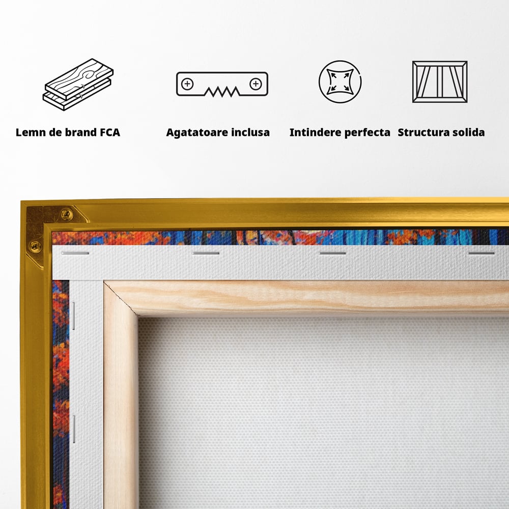 Tablou Canvas Premium LuxCanva® A1246, The Orange Forest , Decorativ, Living, Padure, Portocaliu, Poteca, Natura, Albastru, Dormitor, Culori Vibrante