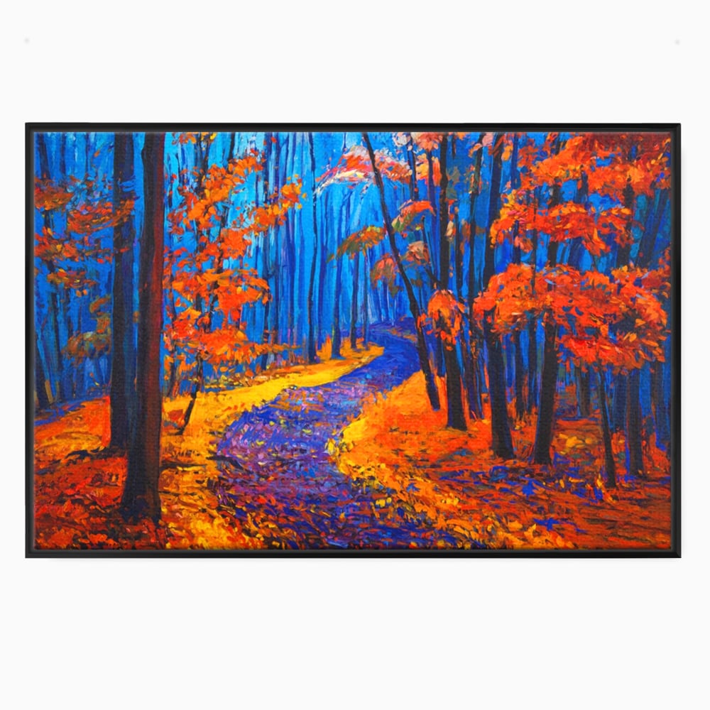 Tablou Canvas Premium LuxCanva® A1246, The Orange Forest , Decorativ, Living, Padure, Portocaliu, Poteca, Natura, Albastru, Dormitor, Culori Vibrante