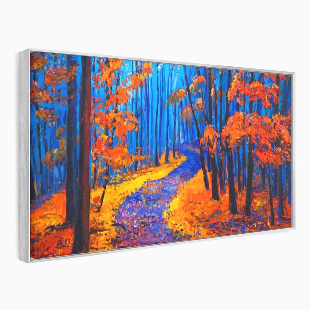 Tablou Canvas Premium LuxCanva® A1246, The Orange Forest , Decorativ, Living, Padure, Portocaliu, Poteca, Natura, Albastru, Dormitor, Culori Vibrante