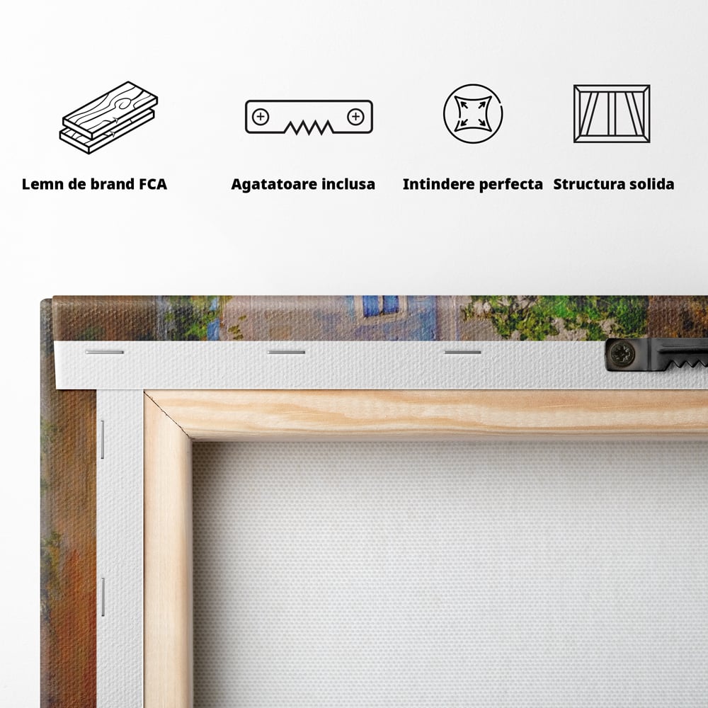 Leinwandbilder Premium LuxCanva® A1247, Wand mit Blumen , Dekorativ, Wohnen, Wohnzimmer, Bunte Blumen, Arkade, Treppe, Sommer, Schlafzimmer, Treppe, Lebendige Farben