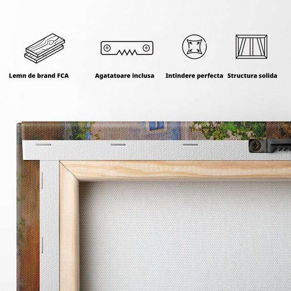 Leinwandbilder Premium LuxCanva® A1247, Wand mit Blumen , Dekorativ, Wohnen, Wohnzimmer, Bunte Blumen, Arkade, Treppe, Sommer, Schlafzimmer, Treppe, Lebendige Farben