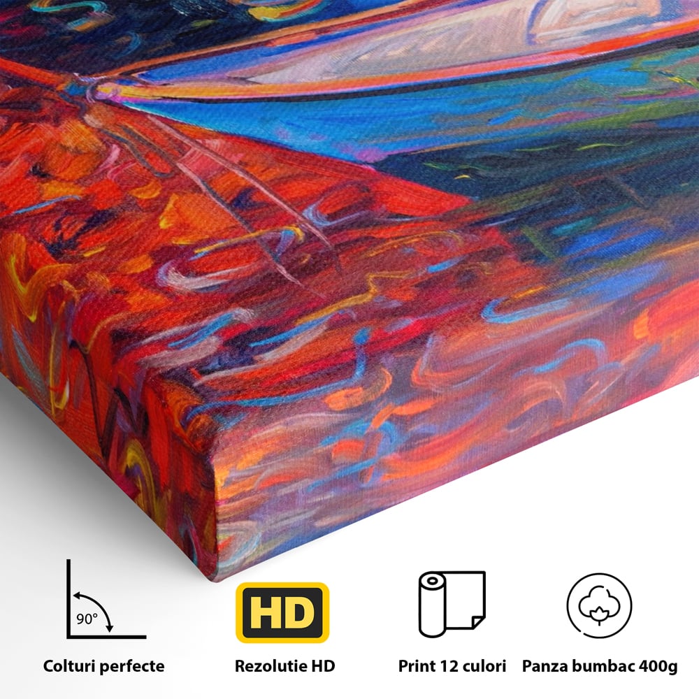 Tablou Canvas Premium LuxCanva® A1248, Barci Colorate , Decorativ, Living, Barca, Mare, Apa, Apus, Port, Dormitor, Culori Vibrante