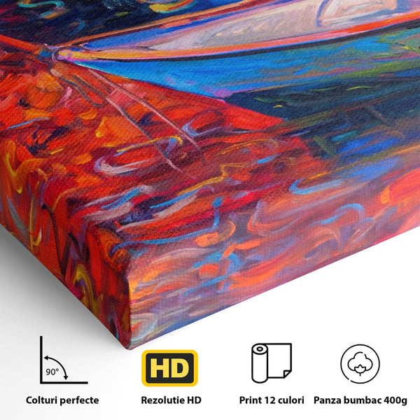 Tablou Canvas Premium LuxCanva® A1248, Barci Colorate , Decorativ, Living, Barca, Mare, Apa, Apus, Port, Dormitor, Culori Vibrante