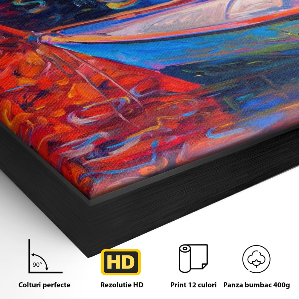 Tablou Canvas Premium LuxCanva® A1248, Barci Colorate , Decorativ, Living, Barca, Mare, Apa, Apus, Port, Dormitor, Culori Vibrante
