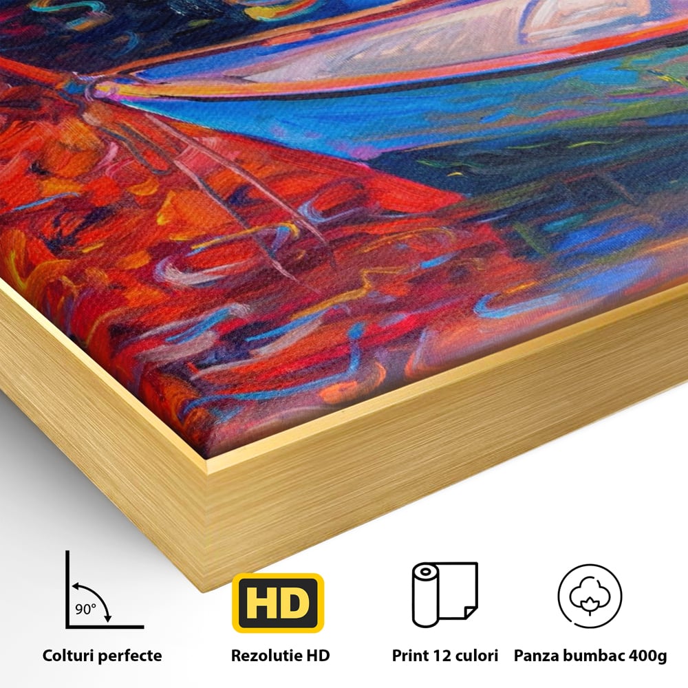 Tablou Canvas Premium LuxCanva® A1248, Barci Colorate , Decorativ, Living, Barca, Mare, Apa, Apus, Port, Dormitor, Culori Vibrante