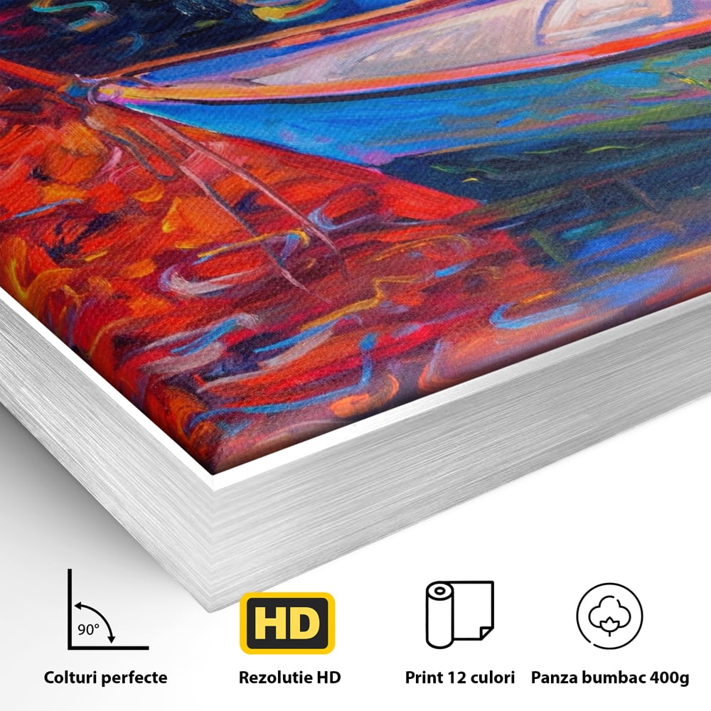 Tablou Canvas Premium LuxCanva® A1248, Barci Colorate , Decorativ, Living, Barca, Mare, Apa, Apus, Port, Dormitor, Culori Vibrante