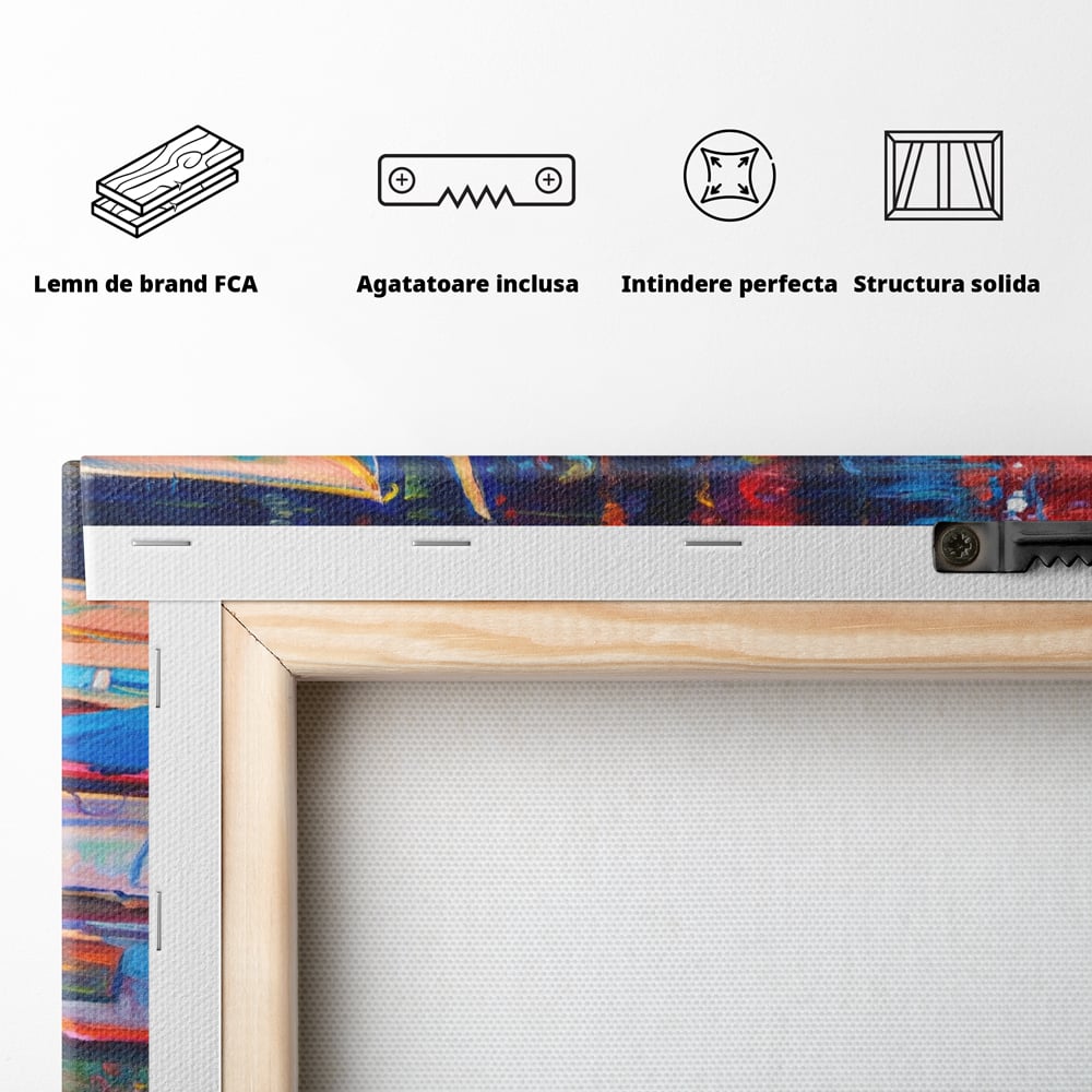 Tablou Canvas Premium LuxCanva® A1248, Barci Colorate , Decorativ, Living, Barca, Mare, Apa, Apus, Port, Dormitor, Culori Vibrante