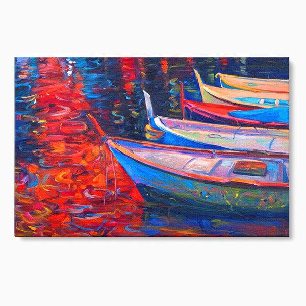 Tablou Canvas Premium LuxCanva® A1248, Barci Colorate , Decorativ, Living, Barca, Mare, Apa, Apus, Port, Dormitor, Culori Vibrante