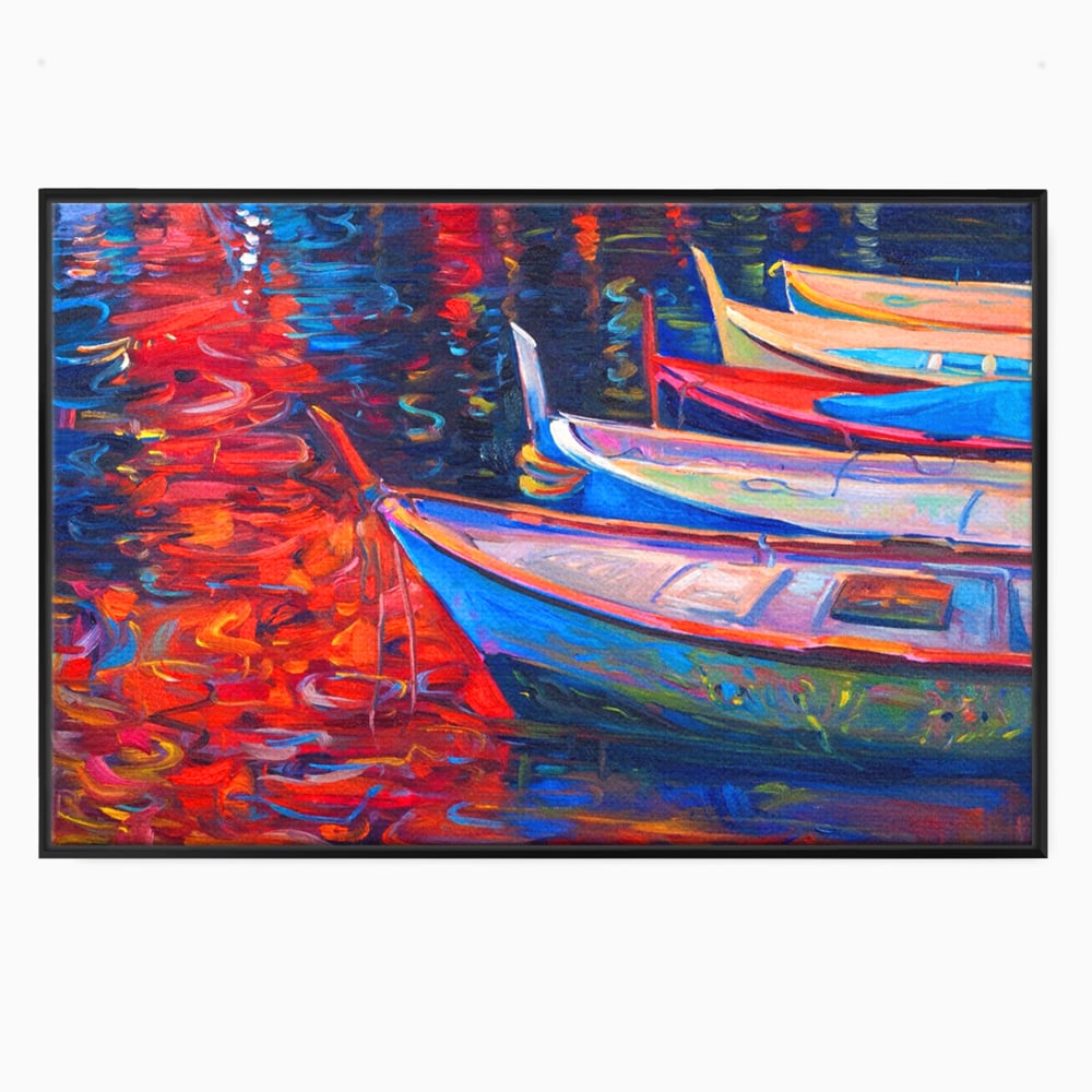 Tablou Canvas Premium LuxCanva® A1248, Barci Colorate , Decorativ, Living, Barca, Mare, Apa, Apus, Port, Dormitor, Culori Vibrante