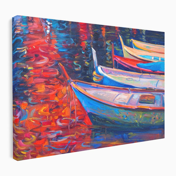 Tablou Canvas Premium LuxCanva® A1248, Barci Colorate , Decorativ, Living, Barca, Mare, Apa, Apus, Port, Dormitor, Culori Vibrante