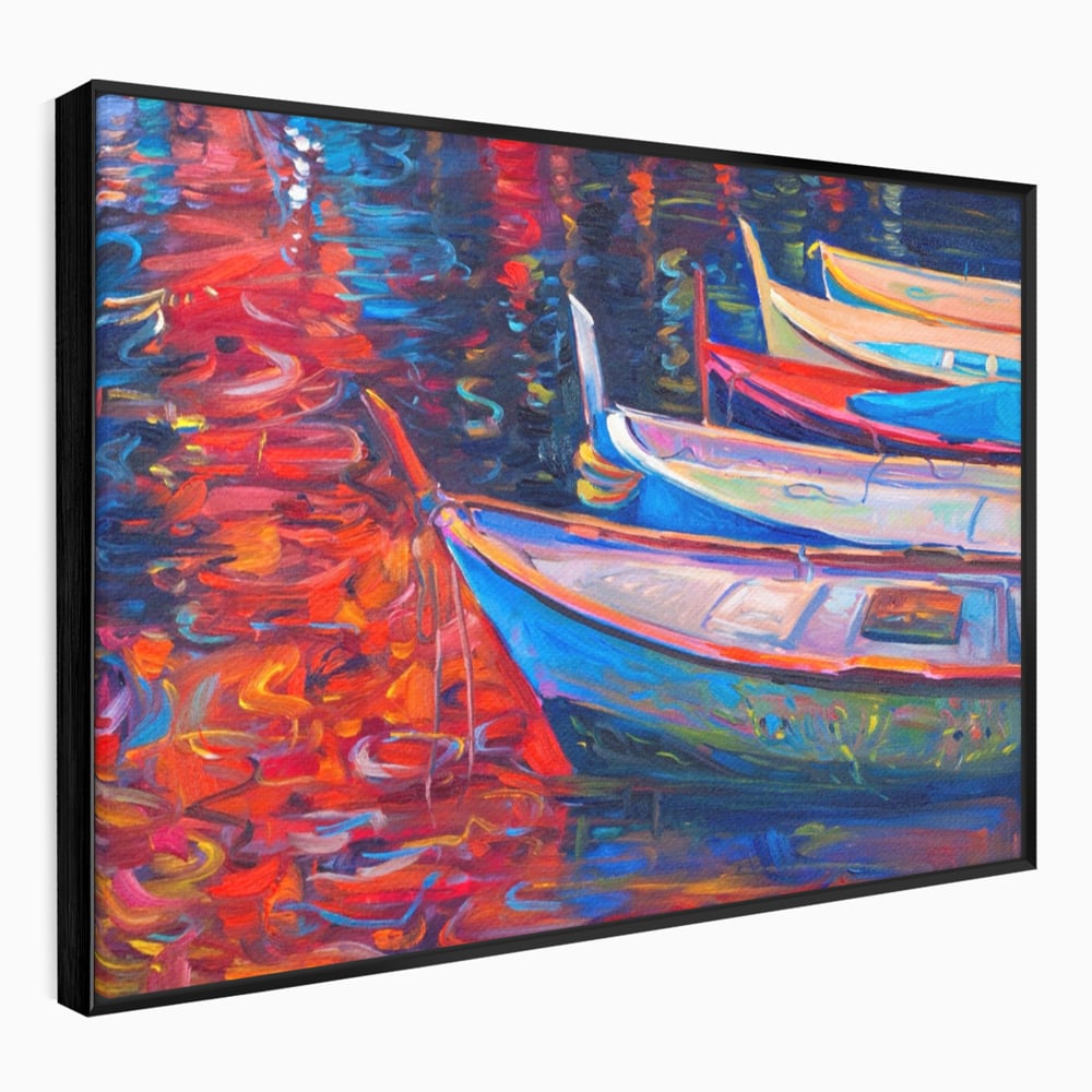 Tablou Canvas Premium LuxCanva® A1248, Barci Colorate , Decorativ, Living, Barca, Mare, Apa, Apus, Port, Dormitor, Culori Vibrante