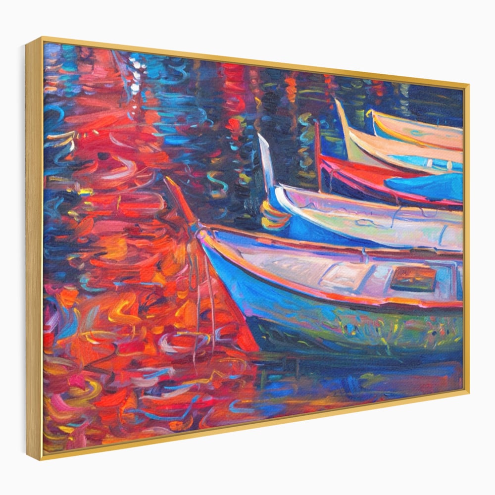 Tablou Canvas Premium LuxCanva® A1248, Barci Colorate , Decorativ, Living, Barca, Mare, Apa, Apus, Port, Dormitor, Culori Vibrante