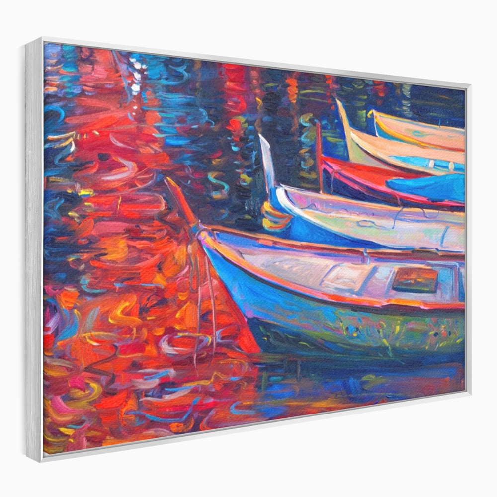 Tablou Canvas Premium LuxCanva® A1248, Barci Colorate , Decorativ, Living, Barca, Mare, Apa, Apus, Port, Dormitor, Culori Vibrante