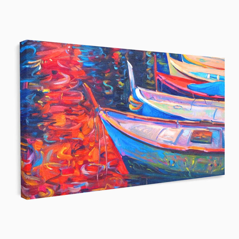 Tablou Canvas Premium LuxCanva® A1248, Barci Colorate , Decorativ, Living, Barca, Mare, Apa, Apus, Port, Dormitor, Culori Vibrante