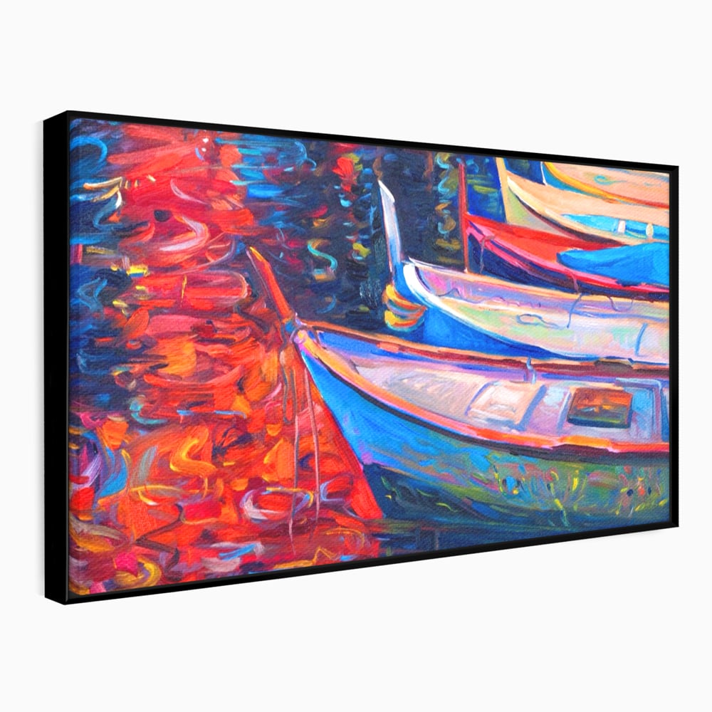 Tablou Canvas Premium LuxCanva® A1248, Barci Colorate , Decorativ, Living, Barca, Mare, Apa, Apus, Port, Dormitor, Culori Vibrante