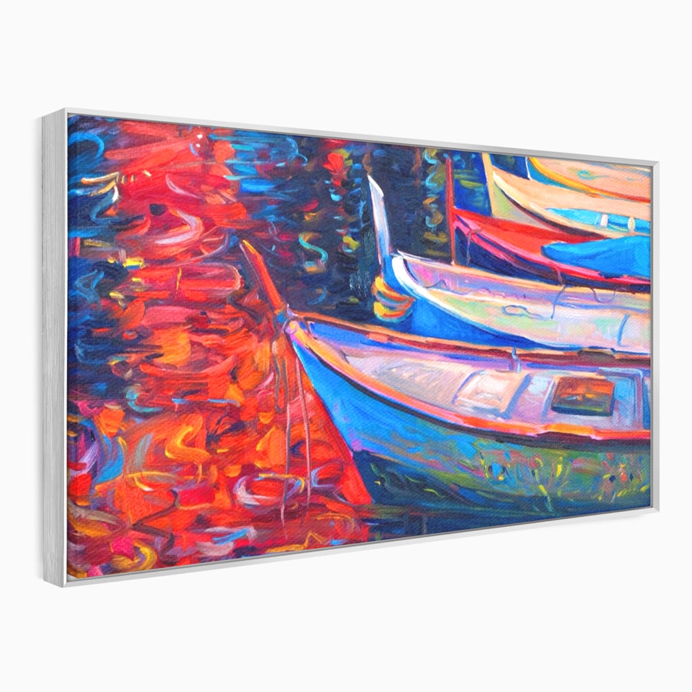 Tablou Canvas Premium LuxCanva® A1248, Barci Colorate , Decorativ, Living, Barca, Mare, Apa, Apus, Port, Dormitor, Culori Vibrante