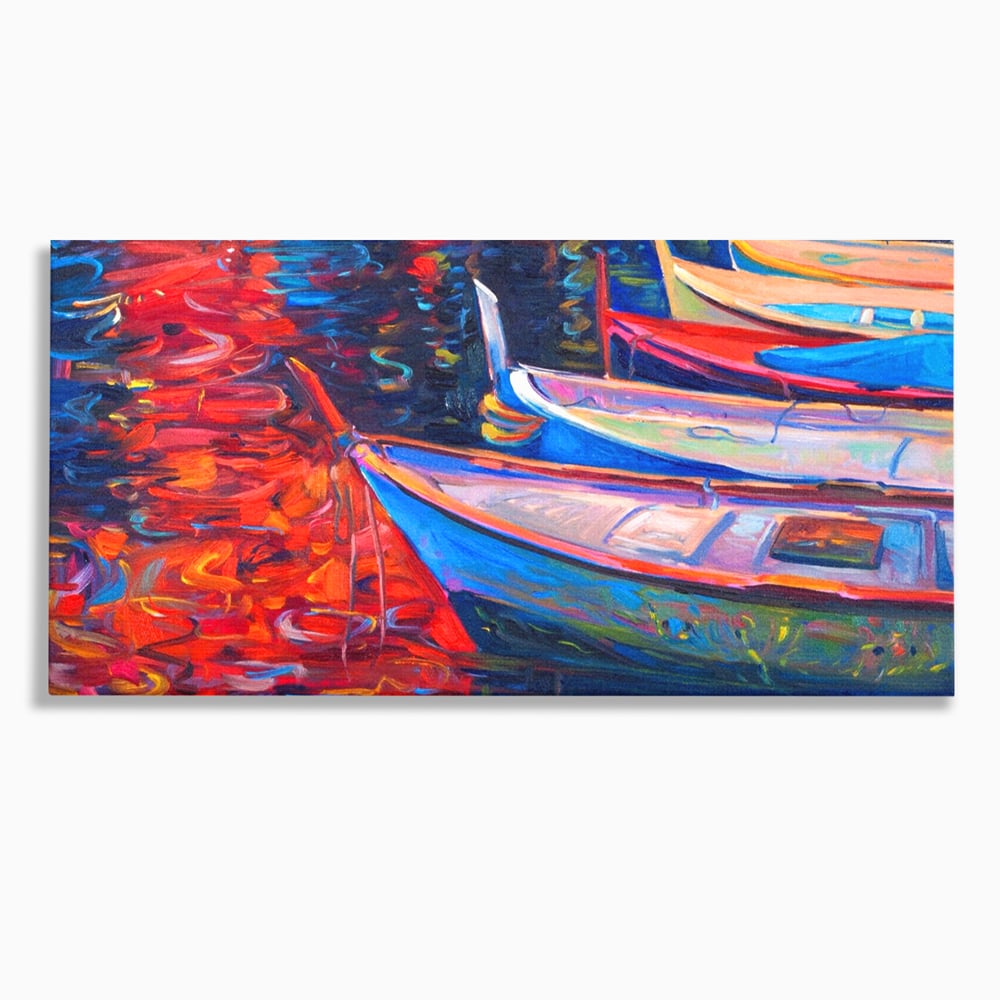 Tablou Canvas Premium LuxCanva® A1248, Barci Colorate , Decorativ, Living, Barca, Mare, Apa, Apus, Port, Dormitor, Culori Vibrante