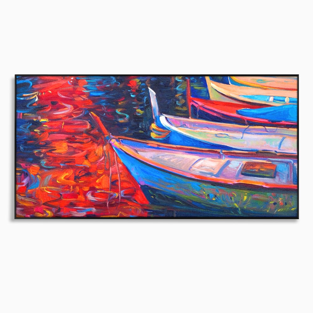 Tablou Canvas Premium LuxCanva® A1248, Barci Colorate , Decorativ, Living, Barca, Mare, Apa, Apus, Port, Dormitor, Culori Vibrante
