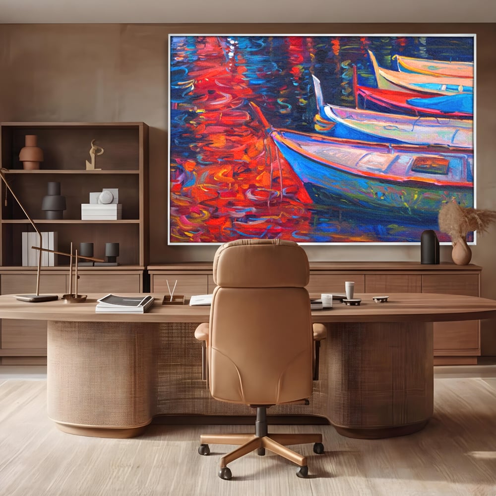 Tablou Canvas Premium LuxCanva® A1248, Barci Colorate , Decorativ, Living, Barca, Mare, Apa, Apus, Port, Dormitor, Culori Vibrante