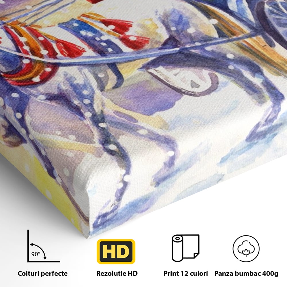 Tablou Canvas Premium LuxCanva® A1249, Mos Craciun , Decorativ, Living, Cai, Trasura, Brad, Zapada, Fulgi De Nea, Dormitor, Culori Vibrante