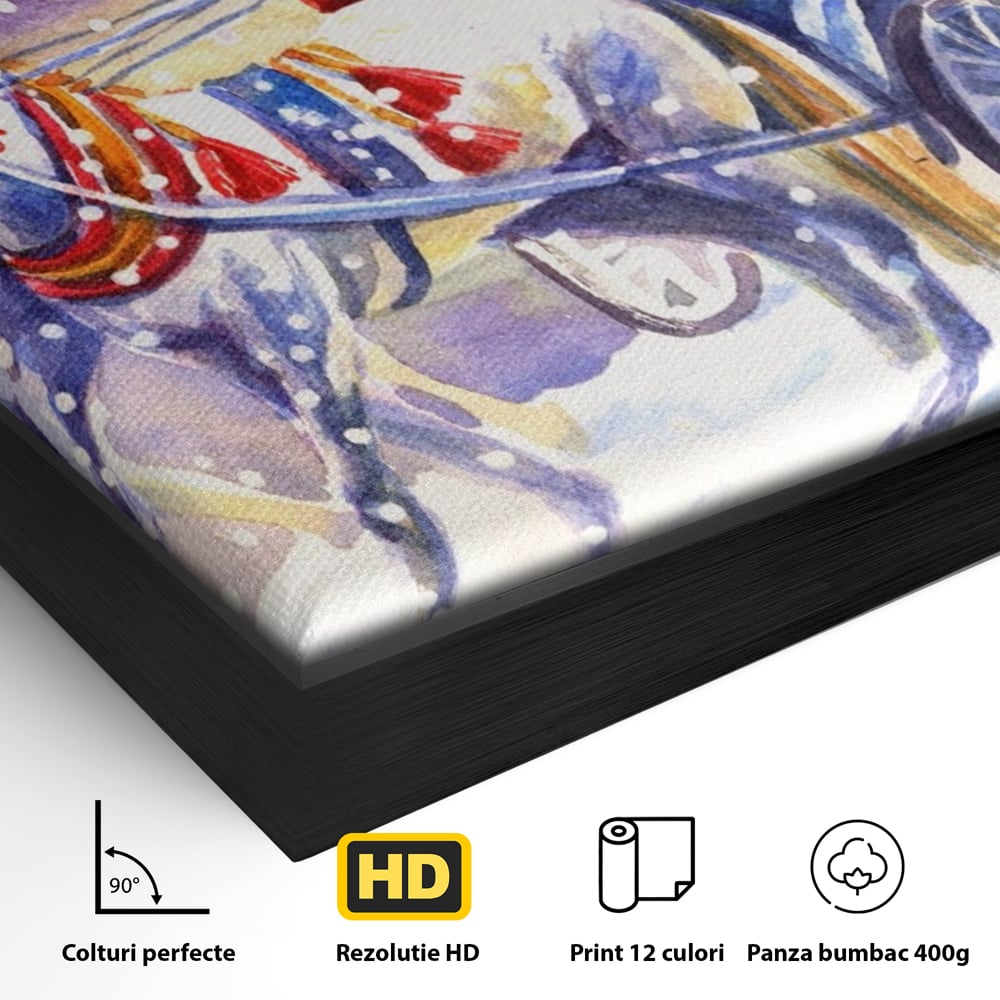 Tablou Canvas Premium LuxCanva® A1249, Mos Craciun , Decorativ, Living, Cai, Trasura, Brad, Zapada, Fulgi De Nea, Dormitor, Culori Vibrante