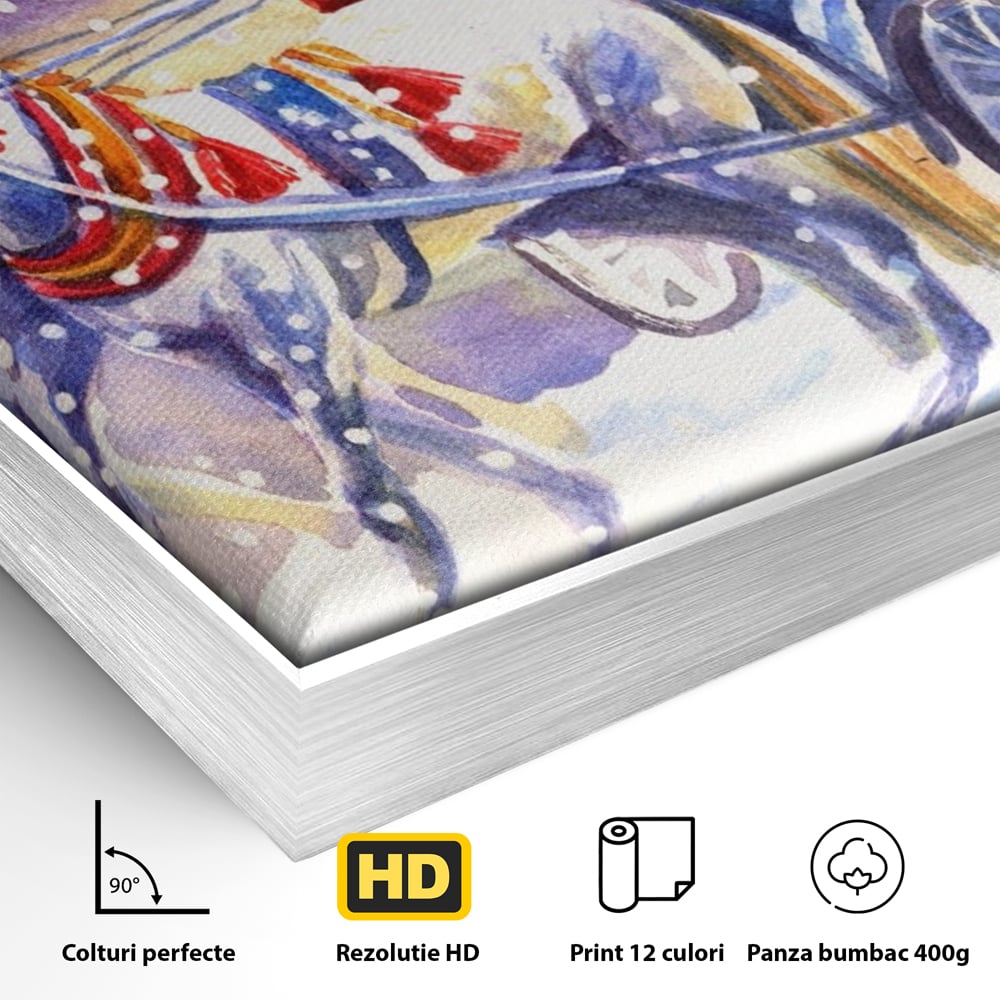 Tablou Canvas Premium LuxCanva® A1249, Mos Craciun , Decorativ, Living, Cai, Trasura, Brad, Zapada, Fulgi De Nea, Dormitor, Culori Vibrante