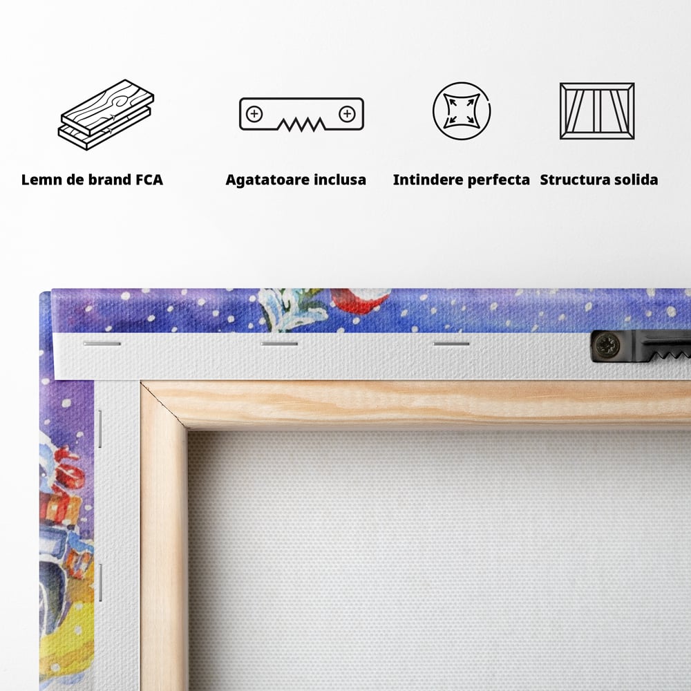 Tablou Canvas Premium LuxCanva® A1249, Mos Craciun , Decorativ, Living, Cai, Trasura, Brad, Zapada, Fulgi De Nea, Dormitor, Culori Vibrante