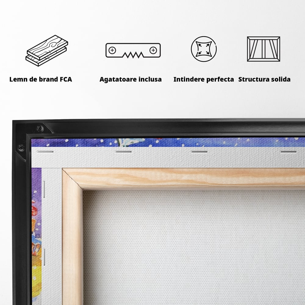 Tablou Canvas Premium LuxCanva® A1249, Mos Craciun , Decorativ, Living, Cai, Trasura, Brad, Zapada, Fulgi De Nea, Dormitor, Culori Vibrante