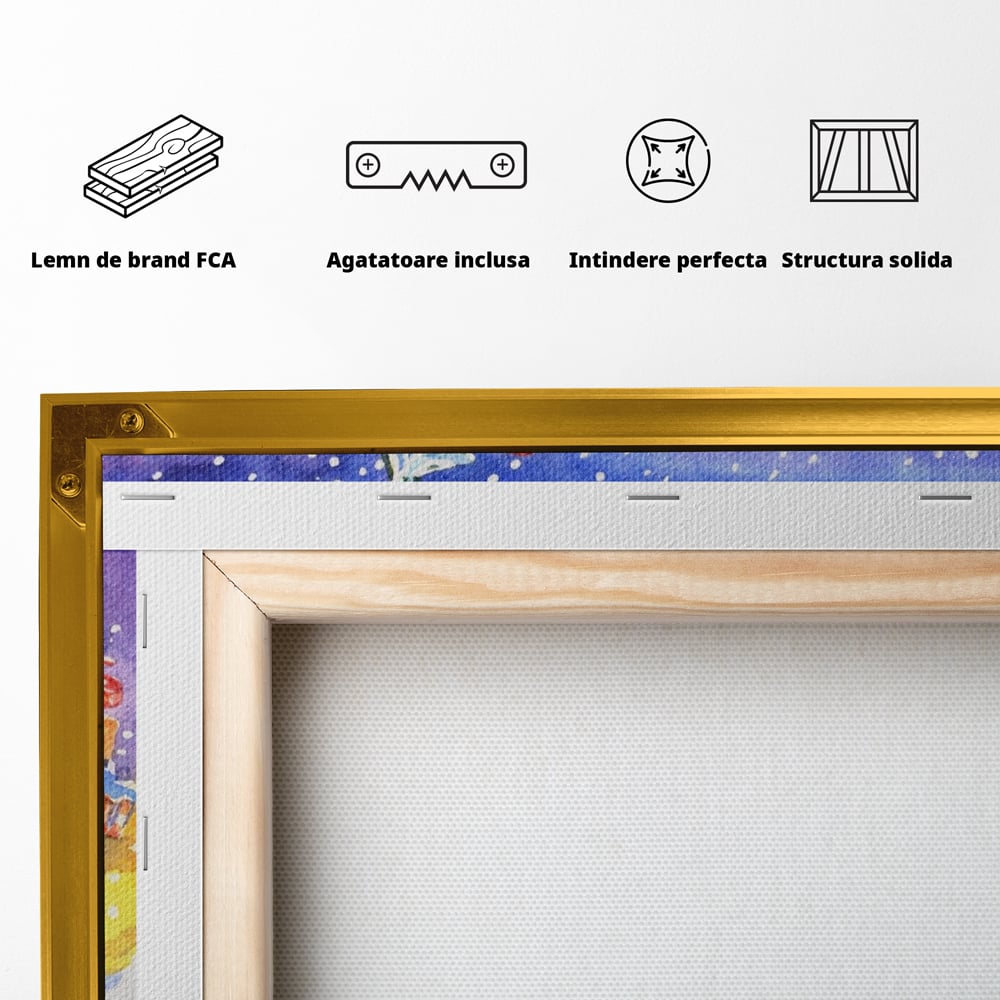 Tablou Canvas Premium LuxCanva® A1249, Mos Craciun , Decorativ, Living, Cai, Trasura, Brad, Zapada, Fulgi De Nea, Dormitor, Culori Vibrante