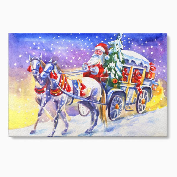 Tablou Canvas Premium LuxCanva® A1249, Mos Craciun , Decorativ, Living, Cai, Trasura, Brad, Zapada, Fulgi De Nea, Dormitor, Culori Vibrante