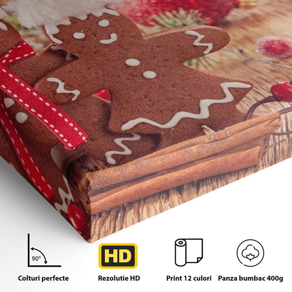 Tablou Canvas Premium LuxCanva® A1250, Gingerbread Couple, Decorativ, Living, Turta Dulce, Cuplu, Globuri, Acadele, Scortisoara, Dormitor, Culori Vibrante